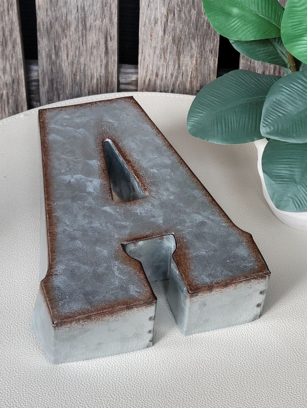 Decorative Letter A - Distressed White with Rust Edging - Picture 2 of 5